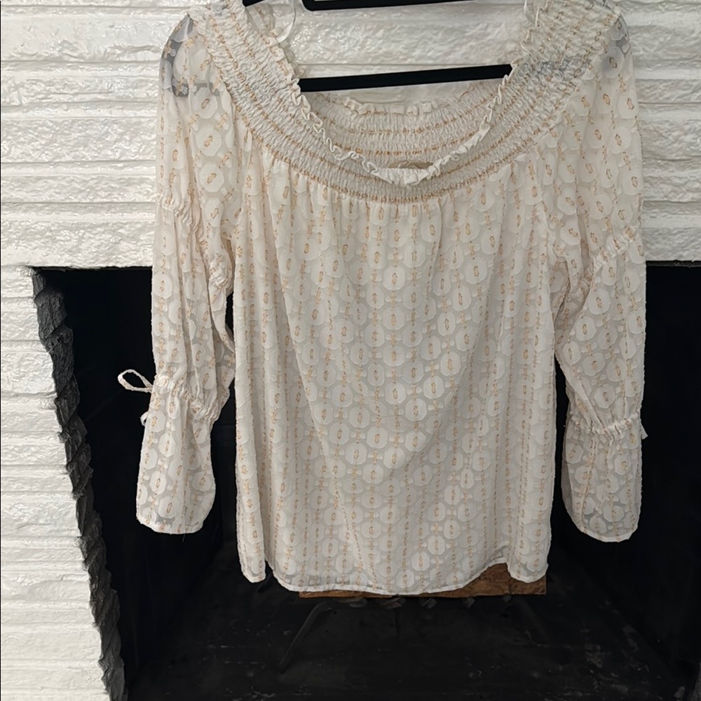 Elegant Cream Smocked Women's Top